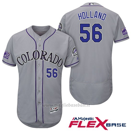 Maglia Baseball Uomo Colorado Rockies Greg Holland 56 Grigio 25th Season Flex Base